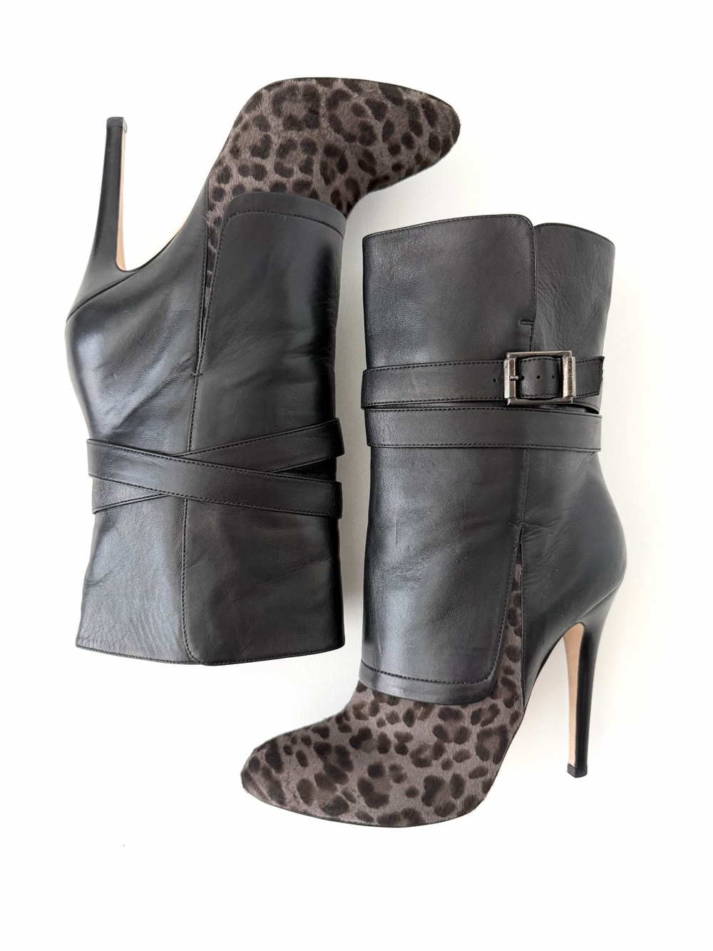 JIMMY CHOO | Blaine Leather Leopard Calf Hair Buckle Ankle Boots Black EU 39 - Picture 4 of 11